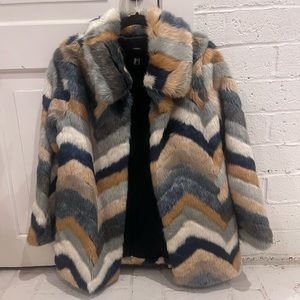 Multi colored chevron striped fuzzy coat size medium